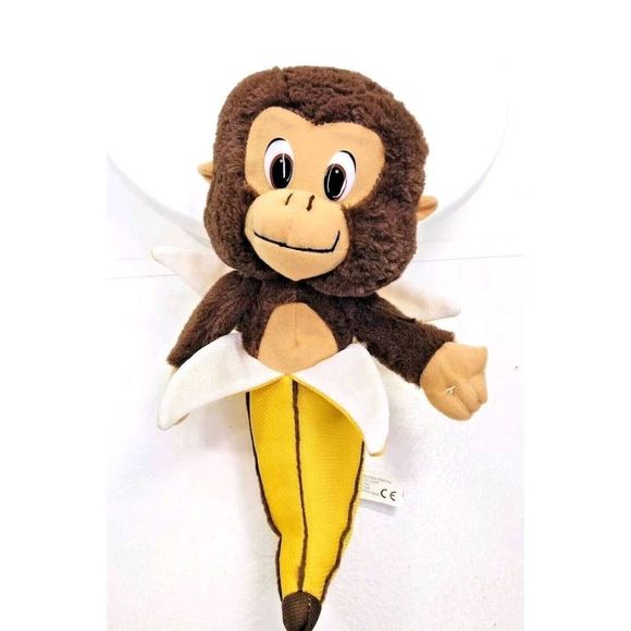 Classic Toy Brown Monkey In Banana 10" Plush Plastic Eyes Chimp - Picture 1 of 5